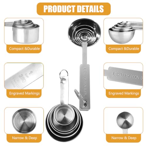 HASTHIP® 10Pcs Measuring Cups and Spoons Set - Stainless Steel Measuring Cup with Scales of 2 Units, Dry & Wet Food Measuring Cup for Cooking and Baking, Ideal For Chefs & Home Cooks (Silver)