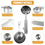 HASTHIP® 10Pcs Measuring Cups and Spoons Set - Stainless Steel Measuring Cup with Scales of 2 Units, Dry & Wet Food Measuring Cup for Cooking and Baking, Ideal For Chefs & Home Cooks (Silver)