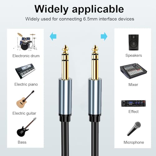 HASTHIP® 6.35mm to 6.35mm Stereo Audio Cable 1/4 Inch Male to Male TRS Cord 6.6FT Gold-Plated Connector Nylon Braided for Electric Guitar Bass Keyboard Mixer Amp