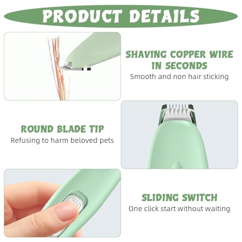 HASTHIP® Dog Paws Hair Trimmer, Low Noise Cat Foot Hair Trimmer with Cleaning Brush & Lubricating Oil, Pet Grooming Tool with LED & UV Light for Hair Around Paws, Buttocks, Wounds - USB Charging