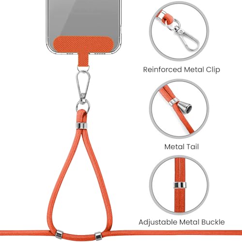 HASTHIP® Phone Neck Strap and Wrist Strap Adjustable Nylon Phone Sling Strap with Attachment Insert Quick Release Phone Strap Phone Shoulder Strap Universal Phone Strap Lanyard, Orange