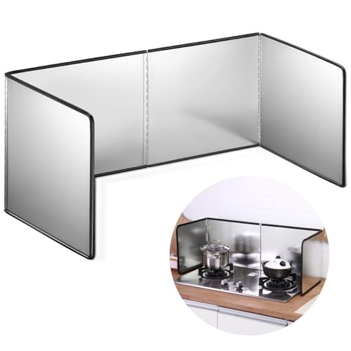 HASTHIP® Kitchen Oil Splash Guard Reuseable Oil Splash Guard One-Piece Dual Stove Oil Splash Guard Aluminum Foil Oil Splash Guard for Twin Stove Oil Splash Proof Screen Board, 76x29.5x30cm
