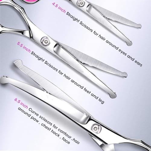 HASTHIP® Pet Grooming Scissors Set 5 in 1 Stainless Steel Pet Trimmer Kit