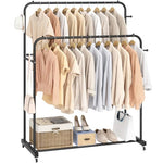 HASTHIP® Garment Organizer Rack Moving Floor Clothes Rack Garment Rack with Wheel Double Layer Metal Clothes Organizer Rack with Utiliy Shoe Rack Multi Purpose Open Garment Organizer Rack