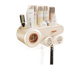 HASTHIP® Soporte para Cepillos de Dientes Montado en la Pared con Dispensador Automático de Pasta, 2 Tazas Magnéticas, Caja Organizadora sin Perforación para Baño Moderno - Beige
