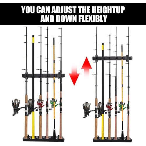 HASTHIP® Metal Wall Mounted Fishing Rod Holder with EVA Foam Grip, 6-Slot Universal Fishing Pole Rack for Casting, Spinning, and Telescopic Rod Storage & Display