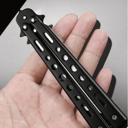 HASTHIP® Butterfly Knives Trainer with O-Ring Latch for Beginner, Balisong Trainer with Unsharpened Blade for Practicing Flipping Tricks, Stainless Steel Safe Practice Tool, Black