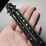 HASTHIP® Butterfly Knives Trainer with O-Ring Latch for Beginner, Balisong Trainer with Unsharpened Blade for Practicing Flipping Tricks, Stainless Steel Safe Practice Tool, Black