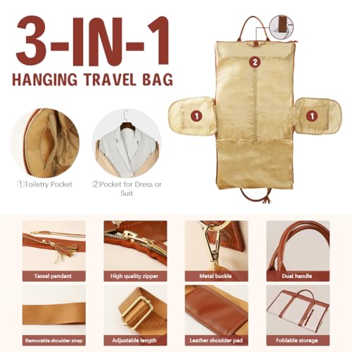 HASTHIP® Travel Duffel Bag Fashion PU Travel Luggage Bag Folding Carry-on Luggage Bag with Removable Shoulder Strap Waterproof Large Travel Duffel Bag Garment Bag, 20.4 x10x12.5 inches