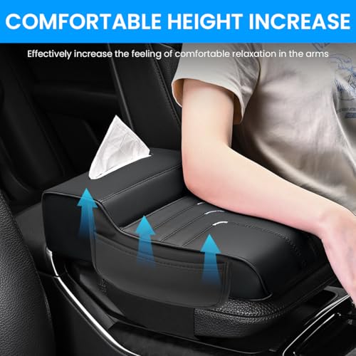HASTHIP® Memory Foam Armrest for Car Center Console 3 in 1 Armrest Pad with Tissue Paper Box & Side Pocket Multifunctional Fashion PU Car Center Console Armrest Universal Car Armrest Cushion