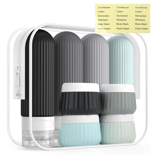 HASTHIP® 8Pcs Travel Bottles 90ml /40ml Silicone Toiletries Bottles Face Cream Jars Bottle Leakingproof Refillable