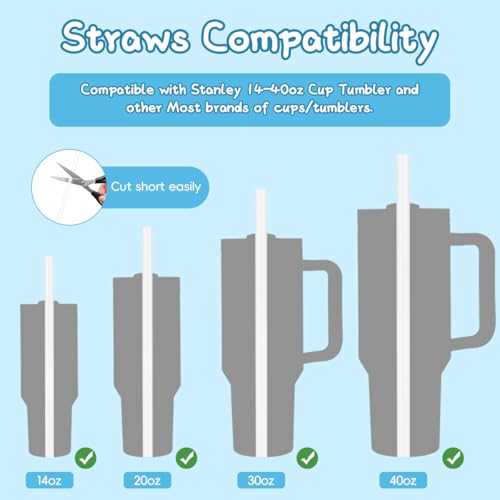 HASTHIP® 12PCS Straws for Stanley Cup with 2 Silicone Smile Cloud Straw Caps and 1 Cleaning Brush 12.2 Inches Reusable PE Replacements for 40oz Tumbler