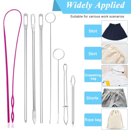 HASTHIP® 24PCS Drawstring Threader Tool Set Stainless Steel Sewing Loop Turner Hooks with Latch for Turning Fabric Tubes Straps Belts Strips Easy Rope for Jackets Coats Pants
