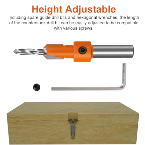 HASTHIP® 10Pcs Wood Countersink Drill Bit Set, with 5Pcs Extra Pilot Drill Bit,5/16" Round Shank, Hex Key Wrench, Counter Sinker for Woodworking, 5 Sizes 2.8X10, 3.0X10, 3.2X10, 3.5X10, 4.0X10