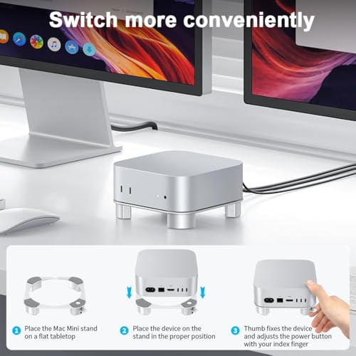 HASTHIP® Soporte de Aluminio para Mac mini M4 y M4 Pro,Base Elevada con Ventilación,Acceso Fácil al Botón de Encendido Diseño Antideslizante y Estable Disipación Calor