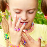 HASTHIP® Townley Girl 120 piezas Uñas Postizas para Niñas,Uñas Acrílicas Metálicas y con Purpurina,5 Diseños de Dibujos Animados Kit de Prepegadas con Lima y Adhesivos Set Arte DIY Regalo Cumpleaños Fiestas Infantiles