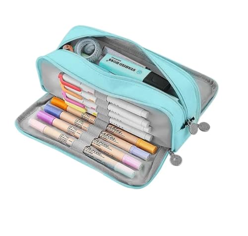 HASTHIP® Pencil Case Box for Boys Girls, Large Capacity 3 Compartment Pen & Pencil Pouch, Stationery Organizer Bag for Kids Teens Adults, Blue