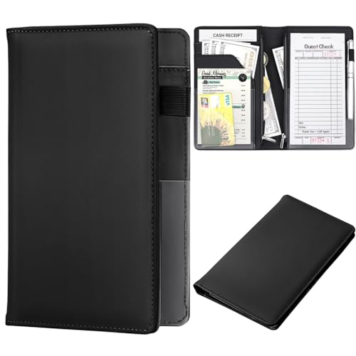 HASTHIP® Cheque Book Holder, Server Book with Zipper Pockets, Bill Folder for Restaurant, Serving Waitress Accessories Fit Server Apron (Black)