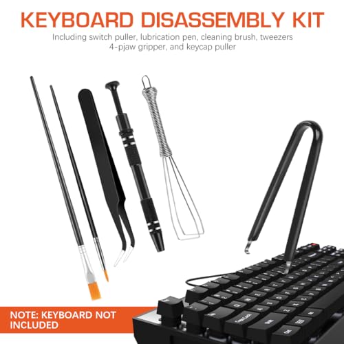 HASTHIP® 6PCS Keyboard Repair & Cleaning Tool Kit with Switch Puller, Keycap Remover, Lubrication Pen, Brush, Tweezers & 4-Jaw Gripper for Mechanical & Gaming Keyboards