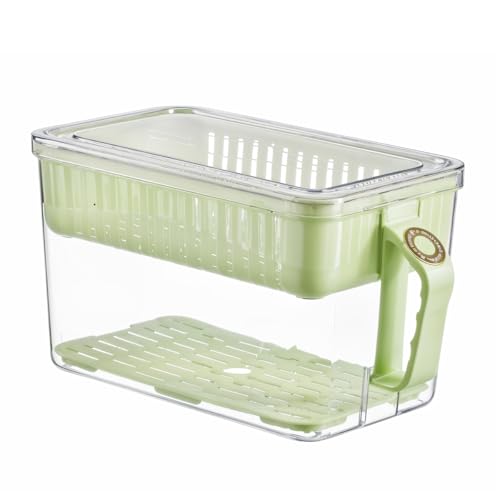 HASTHIP® ZIBUYU Fridge Organizer Storage Box with Handle & Lid, BPA-Free Food Grade Plastic Container, Removable Draining Tray, Multi-Purpose Kitchen Storage Bin for Refrigerator, 29.5x16.5x16.5cm