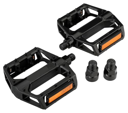 HASTHIP® Bike Pedals for Adult Mountain Bikes, 1/2" and 9/16" Adapters Included, Lightweight, Durable Alloy Wide Platform Pedal with Reflective Strips on Sides