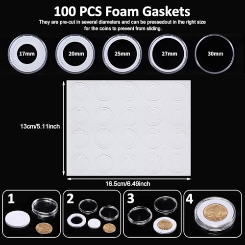 HASTHIP® Coin Box Coin Collection Storage Organizer, Holds 100 Coins, Clear Plastic Holder Case Compatible with 17-30mm Coins, Tokens, Collecting Supplies, Capsule Container Display Storage