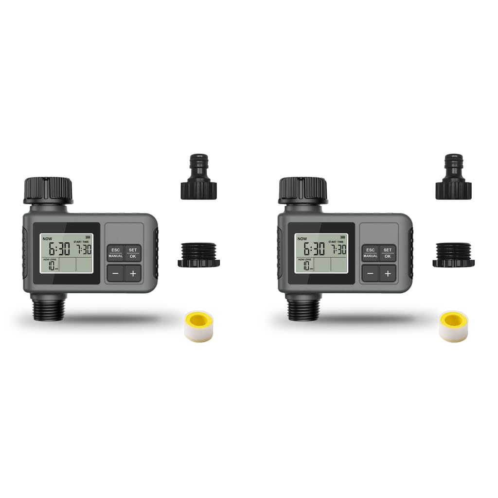HASTHIP Automatic Water Timer for Garden Faucet with LCD Display and Manual Mode | 2 PCS UV‑Resistant ABS Smart Irrigation System
