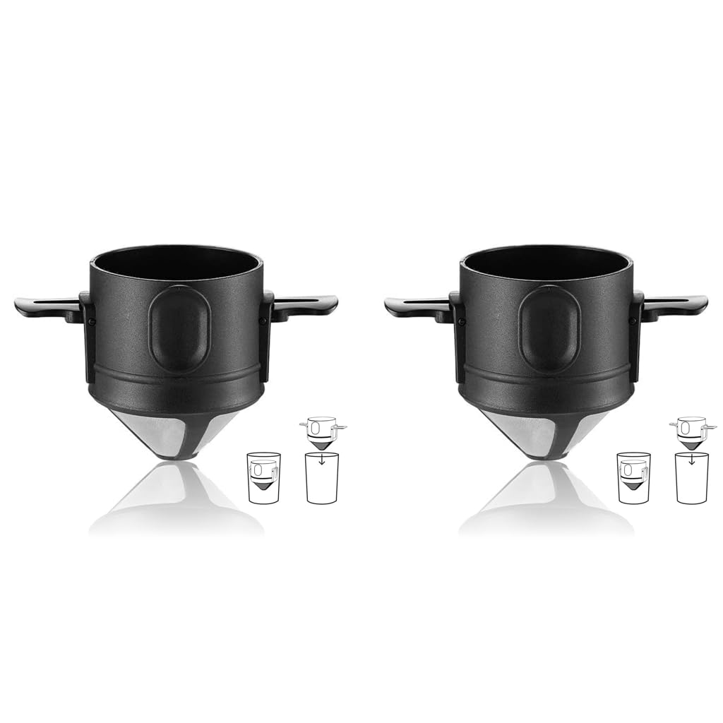 HASTHIP Filter Coffee Maker for Pour Over with Double Mesh Design | 2PCS Stainless Steel Dripper