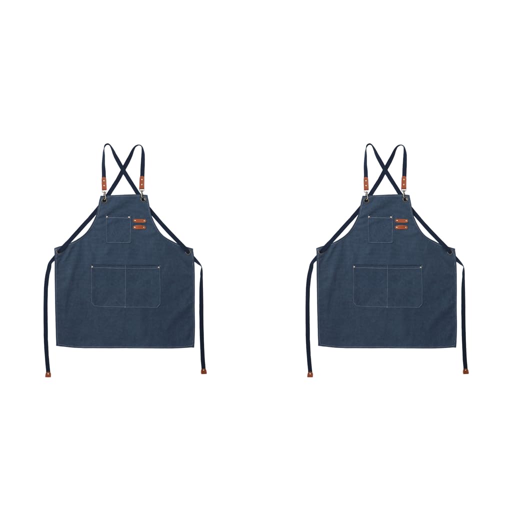 HASTHIP Canvas Work Apron for Kitchen and Workshop with Tie Back and Metal Eyelets | 2PCS Dark Blue