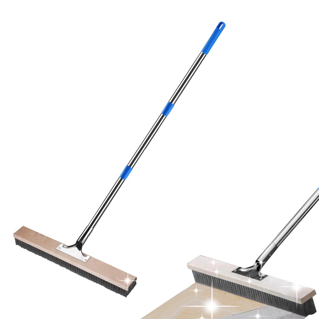 HASTHIP® Floor Scrubber Steel Wire Bristles Floor Scrubber, Outdoor Cleaning Brush with Stainless Steel Handle, Ideal for Deck, Patio, Concrete, and Garage Floors, 19.69 inch Wide 30 inch Long