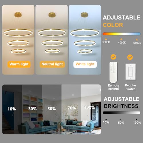 HASTHIP® Modern LED Chandelier for Living Room 55W Geometric Hanging Lamp Multi Ring Hanging Lamp with Remote Control Dimmable Ceiling Light for Living Room, Dining Room