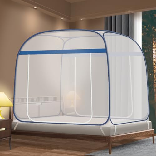 HASTHIP® Pop-up Mosquito Net Tent for Bed Framed Dual Zip-up Door Topped Mosquito Net Tent with Matress Straps Foldable Mosquito Net Tent UniversalMosquito Net Tent for 6.6x5.9ft Bed, Double Bed