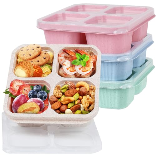 HASTHIP® 4 Pack Snack Containers, Divided Bento Snack Box, 4 Compartments Reusable Meal Prep Lunch Containers for Kids Adults, Food Storage Containers for School Work Travel