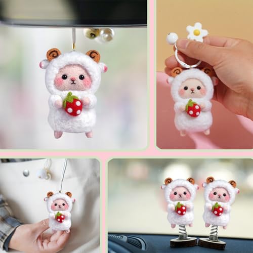 HASTHIP® Needle Felt Wool Craft Kit for Beginners, DIY Handmade Felt Keychain Set - Make Strawberry & Lamb Bag Charms, Complete Needle Felting Kit with Tools & Step-by-Step Guide, Creative Gift for Kids & Adults