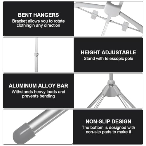 HASTHIP® Foldable Garment Clothes Drying Rack, Adjustable Hanging Ironing Machine Hanger, 62.9 Inch Aluminum Alloy Clothes Hanger Bracket with 4 Leg Stable Base, for Coat, Dress and Suit