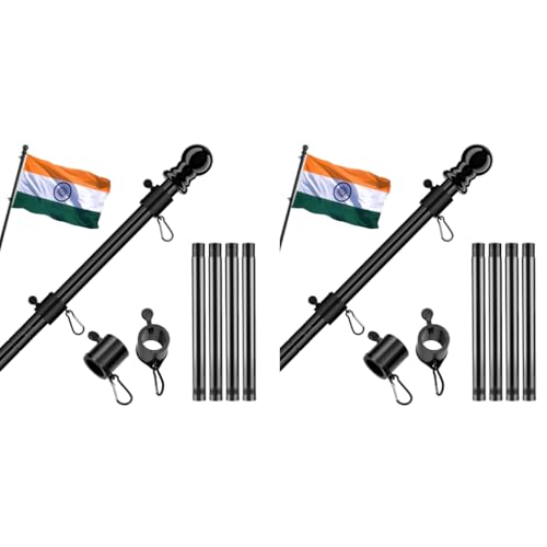 HASTHIP® 150CM Telescoping Metal Flag Pole Truck Mount Kit Stainless Steel Hitch Holder 360 Tangle-Free Rustproof Universal for Indian Independence Day 2 PCS