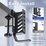 HASTHIP® 2 in 1 Tablet and Laptop Holder for Desk Edge, Aluminum Alloy Adjustable Stand Organizer with Headphone Hook, Secure Screw Mounting, Space Saving Desktop Headset Support for All Headphones