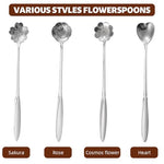 HASTHIP® 12PCS Silver Stainless Steel Coffee Spoon Set 18cm Gold Flower Design Multipurpose Tableware for Kitchen Tea Desserts Gifting