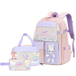HASTHIP® Mochila para Niñas Set Escolar 3 Piezas con Lonchera y Estuche Conejito Kawaii Mochila Escolar de Lentejuelas para Infantil Primaria Jardín y Secundaria