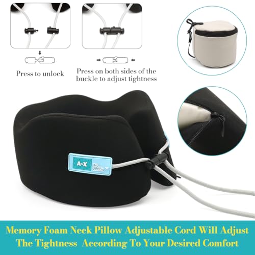 HASTHIP® Memory Foam Travel Neck Pillow, Soft U-Shape Cushion for Head Support, Packable Sleeping Pillow with Storage Pouch for Airplane, Car, Office, Flight, and Travel