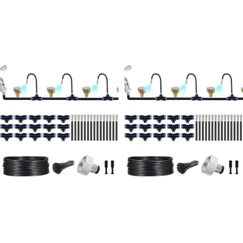 HASTHIP® Automatic Garden Watering System Slow Drip Irrigation Kit with Tee Connector Water Dripper for Plants with 15M Long Pipe Outdoor Lawn Equipment 2 PCS
