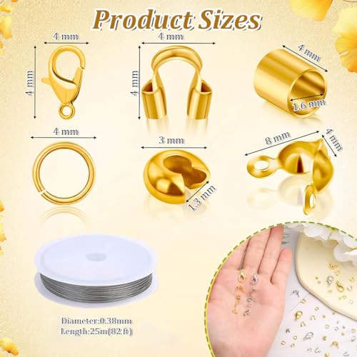 HASTHIP® 1200Pcs Jewelry Making Kit,Includes Gold & Silver Crimp Beads,Bracelet Clasps Crimp Covers Tubes Jump Rings Pliers Tweezers & Beading Wire for DIY Necklace and Bracelet Crafts