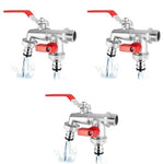 HASTHIP® 1/2 Inch Dual Outlet Brushed Faucet Splitter Heavy Duty Zinc Alloy Double Valve Tap with Individual Control Outdoor Garden for Efficient Water Distribution Silver 3PCS