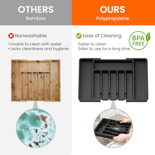 HASTHIP® Brick Brown Adjustable Silverware Drawer Organizer, Expandable Utensil Tray for Kitchen