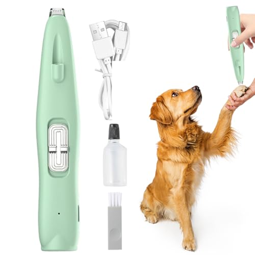 HASTHIP® Dog Paws Hair Trimmer, Low Noise Cat Foot Hair Trimmer with Cleaning Brush & Lubricating Oil, Pet Grooming Tool with LED & UV Light for Hair Around Paws, Buttocks, Wounds - USB Charging