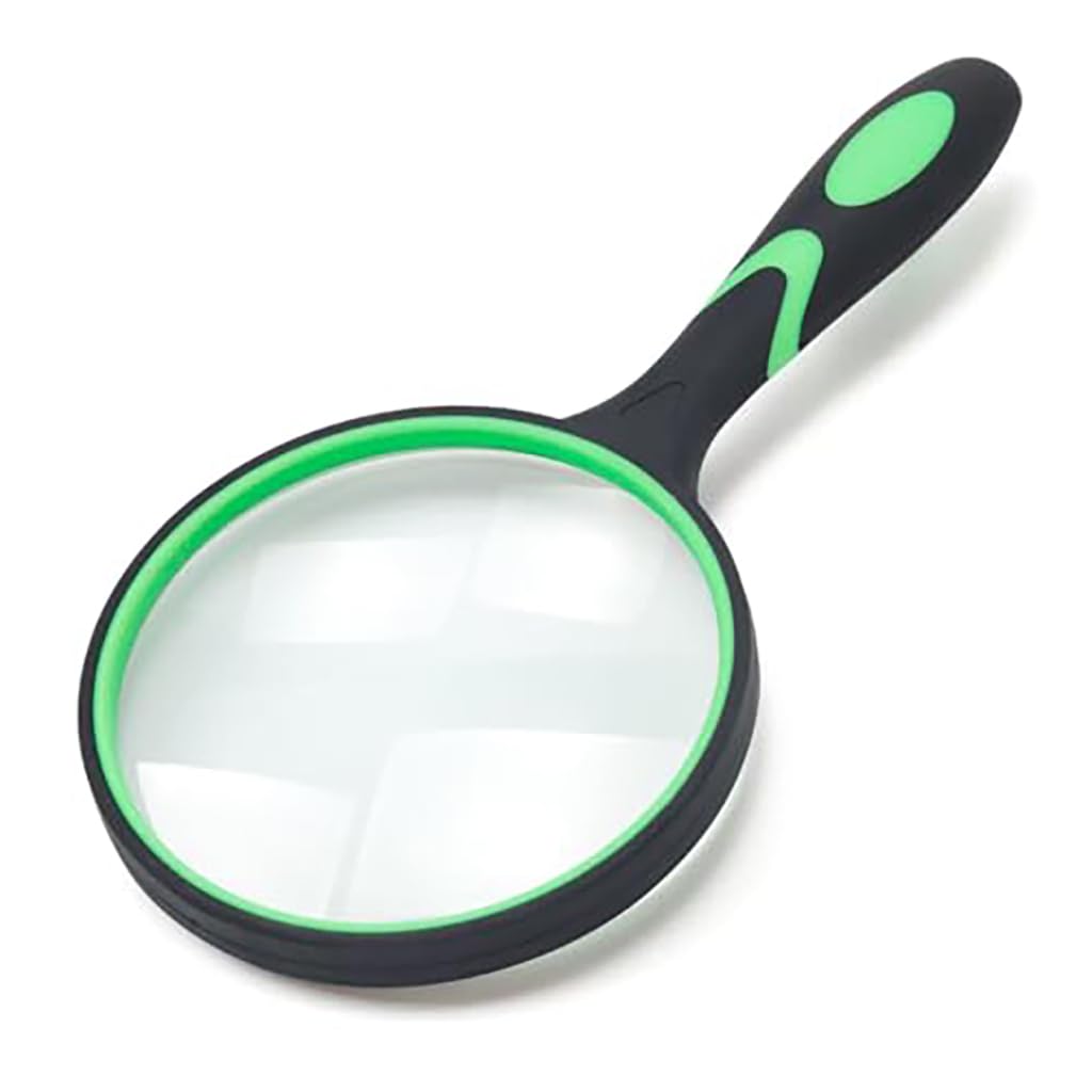 HASTHIP® Black Magnifying Glass for Reading - 5X Magnification with 100mm Real Glass Lens, Ergonomic Anti-Slip Handle Magnifier for Seniors & Kids, Shatterproof Magnifying Lens for Books & Hobbies