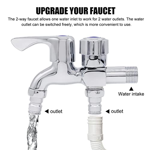 HASTHIP® 2 in 1 Brass Dual Tap for Washing Machine, Two Way Tap for Washing Machine, Washing Machine Taps with Wall Flange, Hrome-Plated Copper, for Bathroom/Kitchen (Silver) 3 PCS