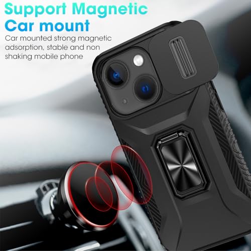 HASTHIP® Phone Case for iPhone 15 Max Multifunctional Phone Cover with Folding Phone Ring Grip & Sliding Camera Cover, PC Anti-scratch Phone Case for iPhone 15 Max6.7 inch