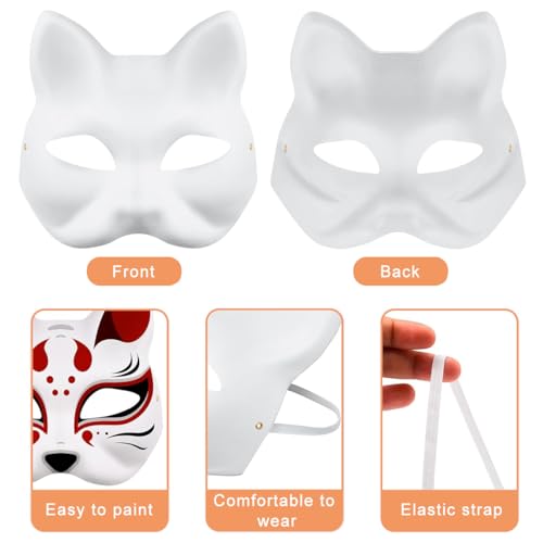 HASTHIP® 5pcs Cat Mask DIY Kit, Blank White Cat Face Masks for Kids Halloween, Graffiti Paintable Masquerade Costume Craft with Acrylic Paints, Brush Pens, Tassel & Sakura Bell Charms