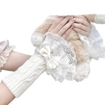 HASTHIP® Y2K Accessories Women’s Cute Goth Grunge Fingerless Arm Warmers – Long Ripped Sleeve Knit Gloves, Touchscreen Winter Warmers for Cosplay, Lolita, Driving, and Outdoor Activities – White